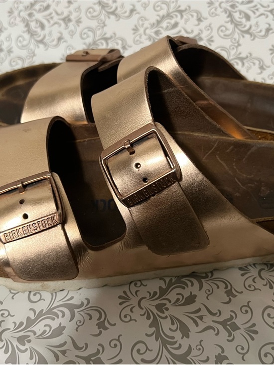 Birkenstock Shoes - Birkenstock Arizona Metallic Rose Gold Sandals 39